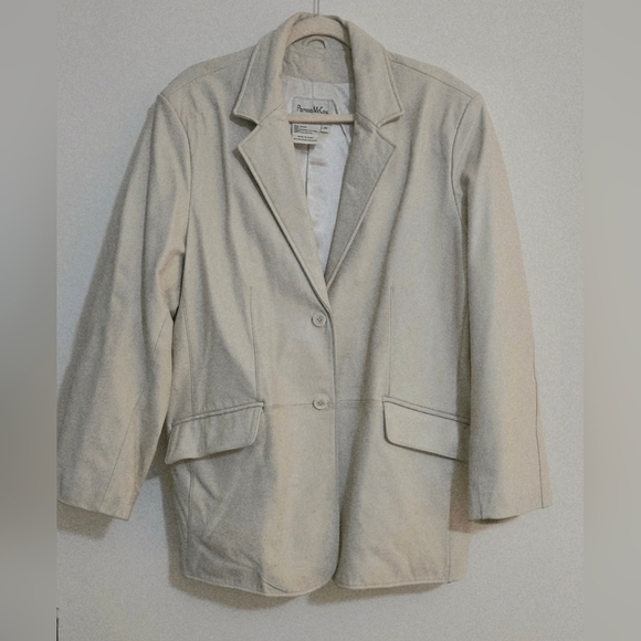 Women's Creme Tailored Leather Blazer Size 2X - Picture 2 of 14